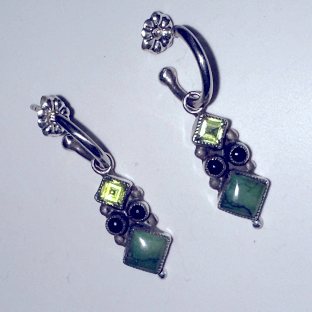 LEO FEENEY Sterling Silver Turquoise & Gemstone Hoop Post Dangle Earrings NWOT